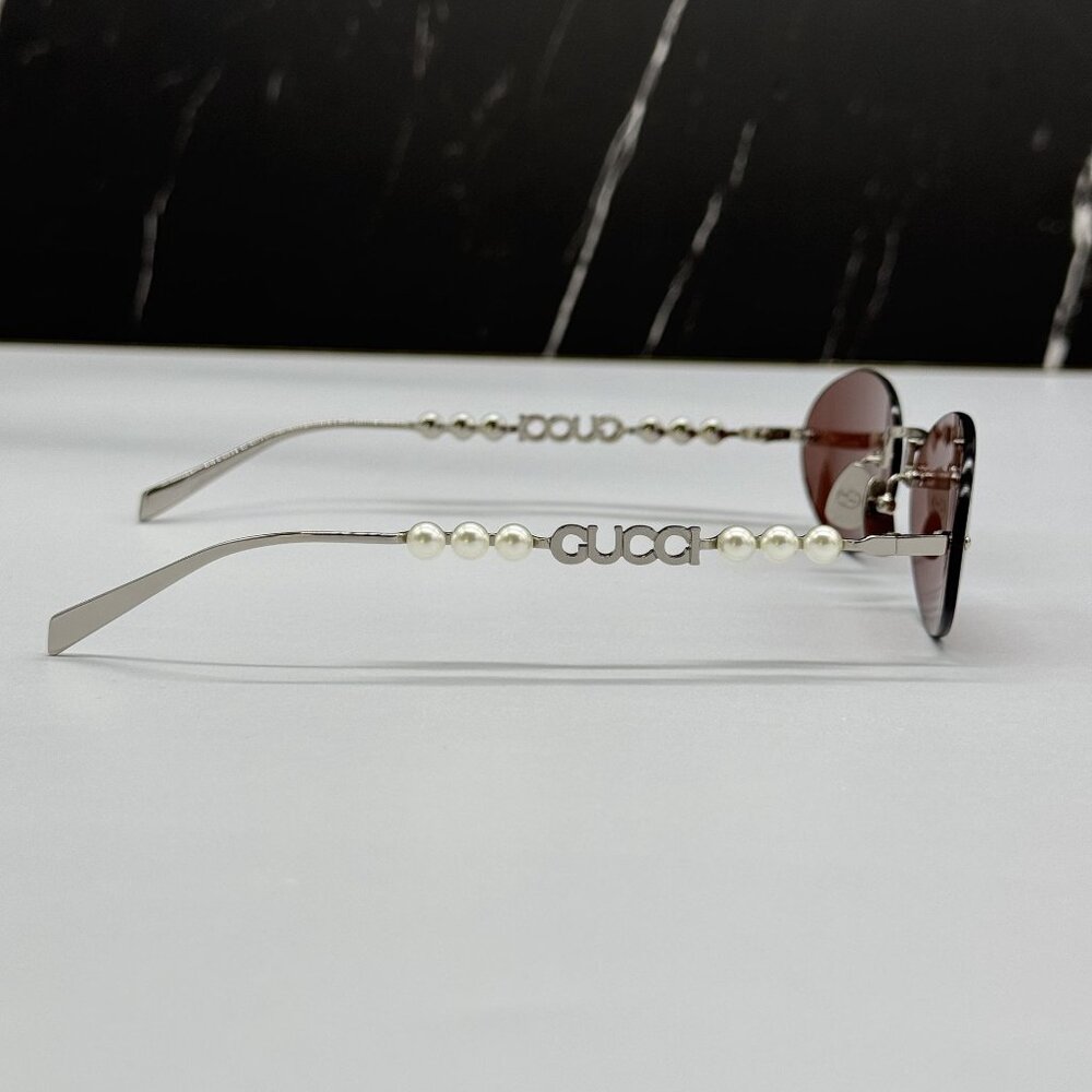 NEW GUCCI SUNGLASSES SILVER WOMEN OVAL EYEWEAR GUCCI GG1922S 002 - Picture 5 of 13